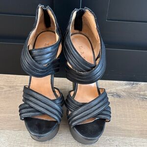L.A.M.B. Black Strappy Platform Heels